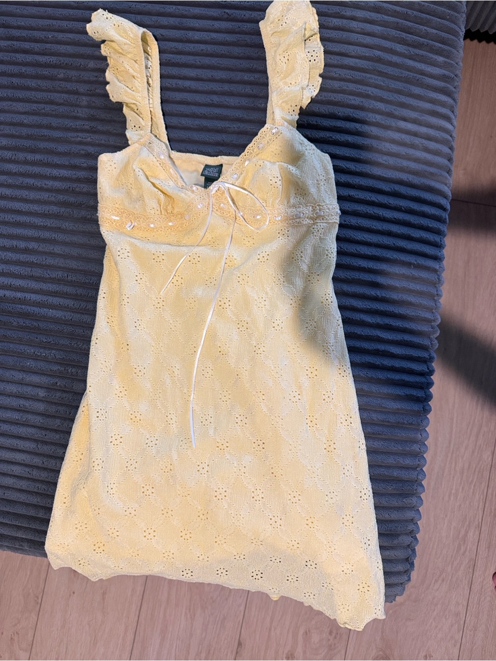 wild fable Yellow Eyelet Mini Dress with Ruffle Straps